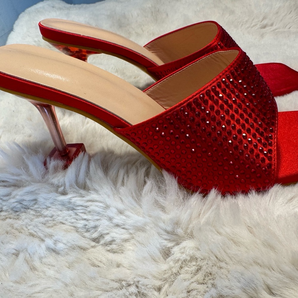 Red Crystal Embellished Women's 10 Kitten Heels Roll of the Dice Glam